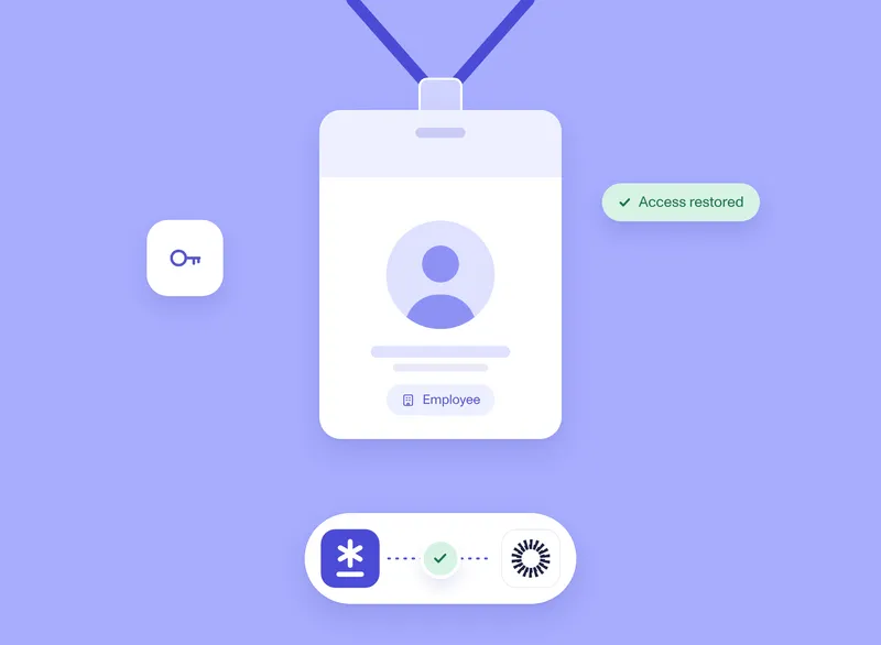Employee badge verified through Persona and Okta